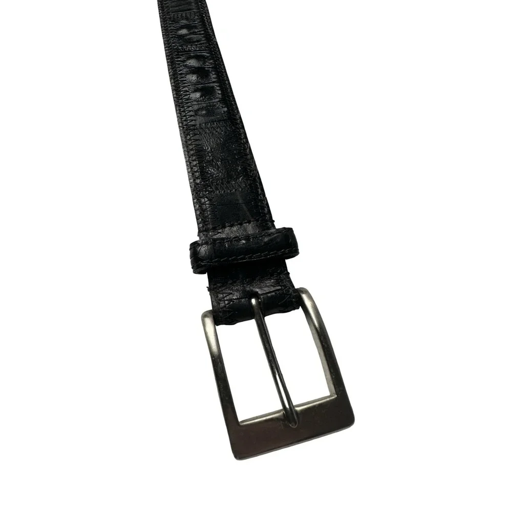 Bespoke Black Genuine Crocodile Brass Buckle Mens Belt Size 34 NWOT USA